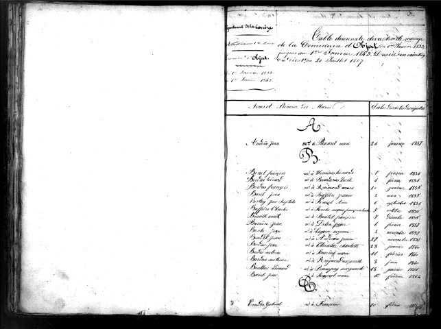 Tables décennales des mariages (1833-1842)
