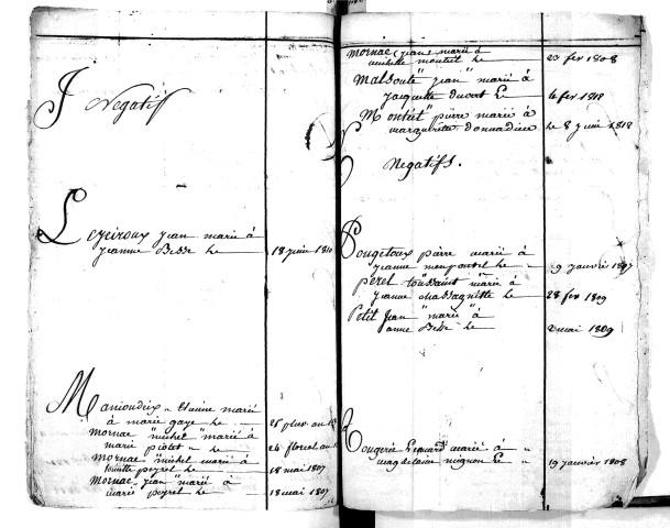Tables décennales des mariages (1803-1812)