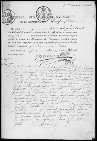 Naissances, mariages, décès (1823-1832)