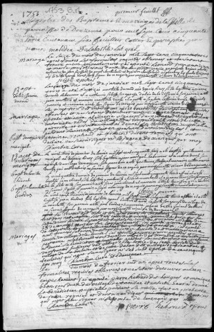 Baptêmes, mariages, sépultures (1753-1762)