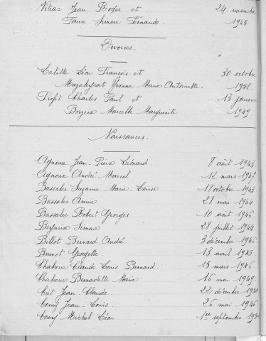 Tables décennales des naissances (1943-1952)