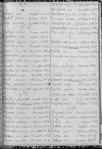 Tables décennales des naissances (1923-1932)