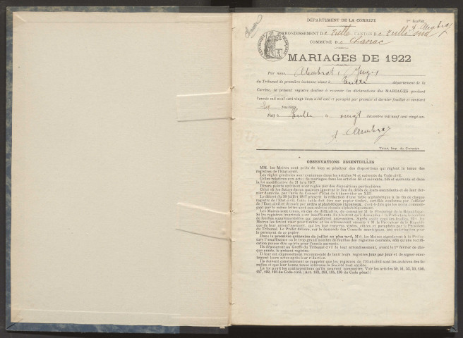 Mariages (1922-1932).