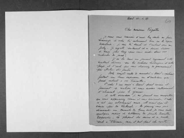 Commission départementale des sites. Correspondance relative aux travaux de Marius Vazeilles (1936-1947). Bibliographie des principaux travaux de Marius Vazeilles. « L'épopée des archéologues limousins découvreurs du passé gallo-romain » (s.d.). Notes autobiographiques de Marius Vazeilles.
