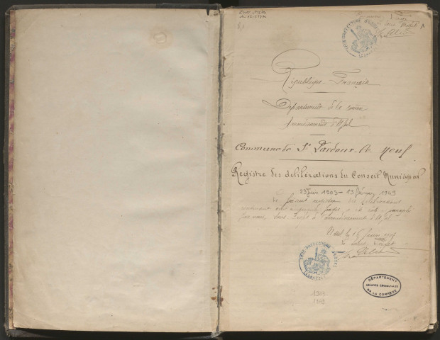 Délibérations du conseil municipal. 23 juin 1903-13 février 1949
