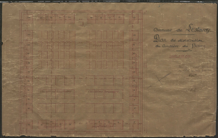 Plan de distribution des concessions du cimetière du bourg.