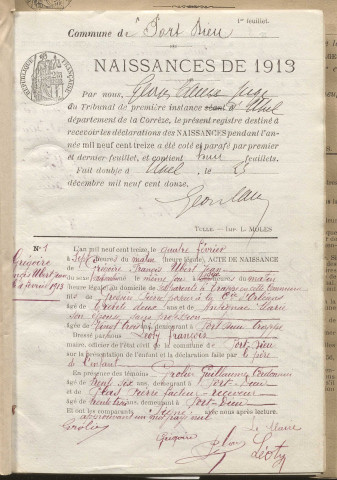 Naissances, mariages, décès (1913-1922).