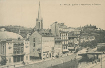 Tulle : "8 -Tulle - Quai de la République, le théâtre". Affiche apposée sur le théâtre pour la représentation de la pièce d'Henri Lavedan, Le Marquis de Priola (créée en 1902).
