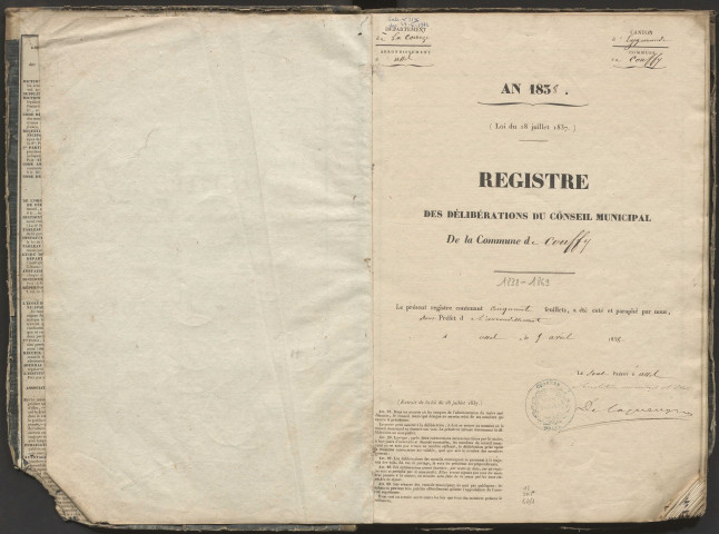 Délibérations du conseil municipal. 20 mai 1838-08 août 1869
