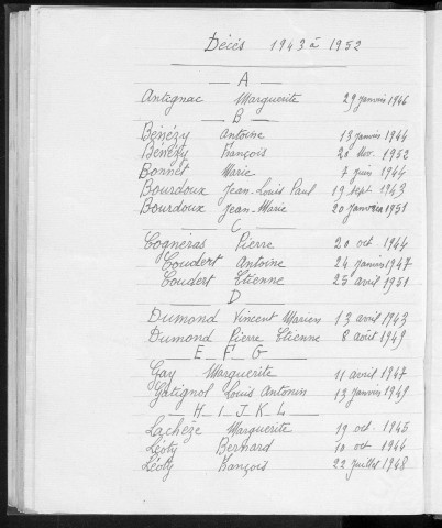 Tables décennales des décès (1943-1952)