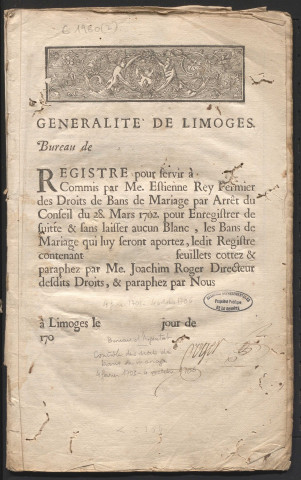 Droits de bans de mariage.