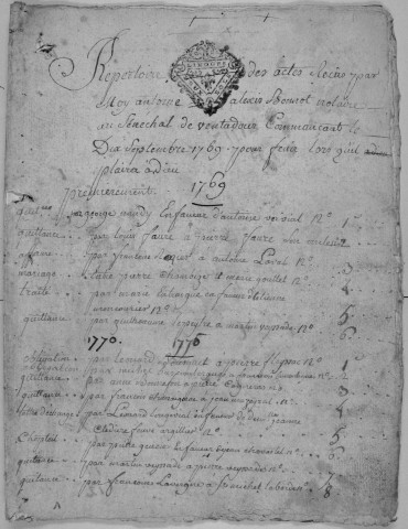 Répertoire chronologique : 1769-an V