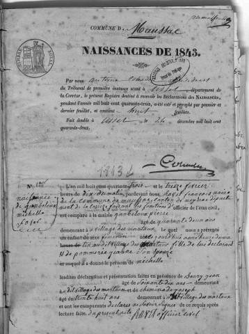 Naissances, mariages, décès (1843-1852)