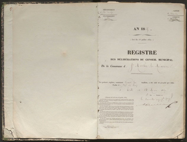 Délibérations du conseil municipal. 7 mai 1865-3 janvier 1875