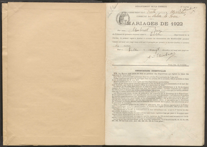 Mariages (1922-1932).