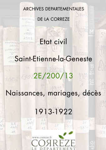 Naissances, mariages, décès (1913-1922).