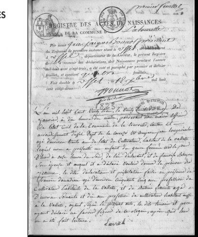 Naissances, mariages, décès (1823-1832)