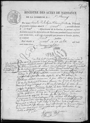 Naissances, mariages, décès (1833-1842)