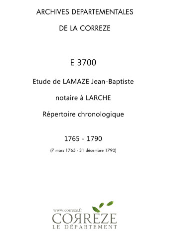 Répertoire chronologique : 7 mars 1765-31 décembre 1790