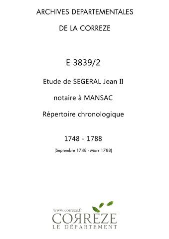 Répertoire chronologique : septembre 1748-mars 1788