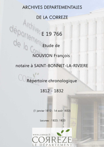 Répertoire chronologique : 1 janvier 1812-14 août 1832