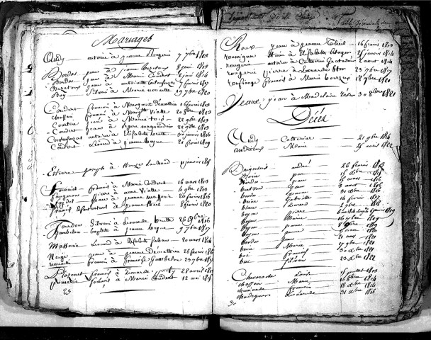 Tables décennales des mariages (1813-1822)