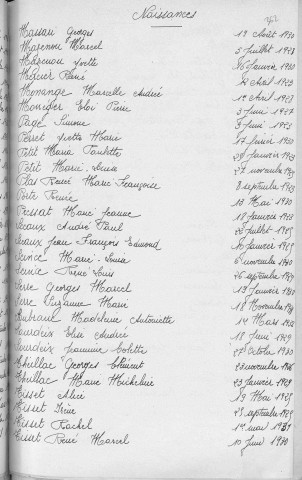 Tables décennales des naissances (1923-1932)