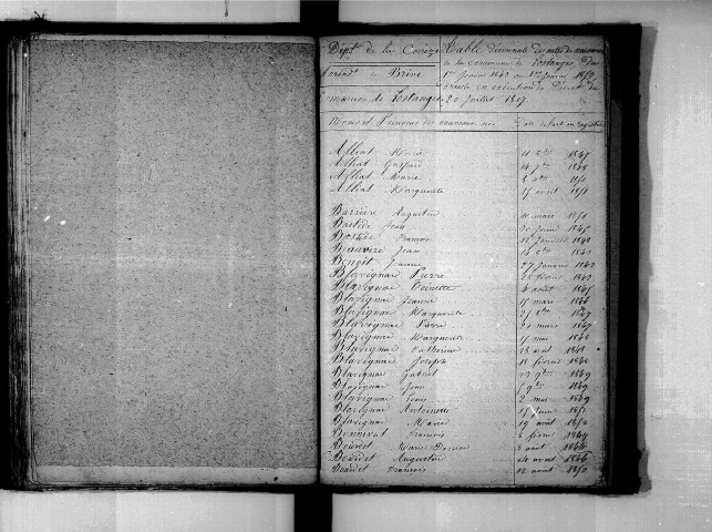 Tables décennales des naissances (1843-1852)