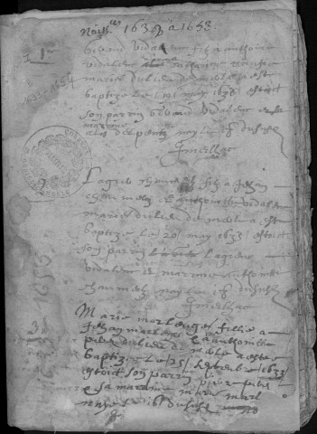 Baptêmes, mariages, sépultures (1633-1712)