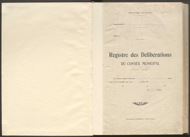 Délibérations du conseil municipal. 13 septembre 1936-29 mars 1970