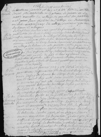 Baptêmes, mariages, sépultures (1713-1762)