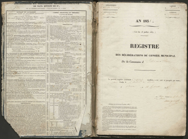 Délibérations du conseil municipal. 1er novembre 1838-20 octobre 1850