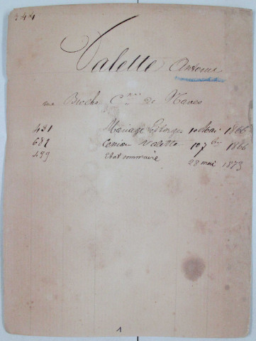 Répertoire alphabétique sur fiches : Valette-Véral