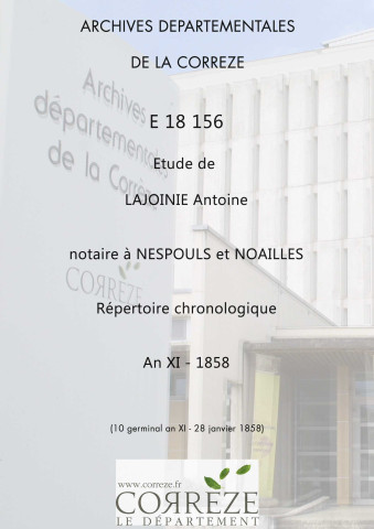 Répertoire chronologique : 10 germinal an XI-28 janvier 1858