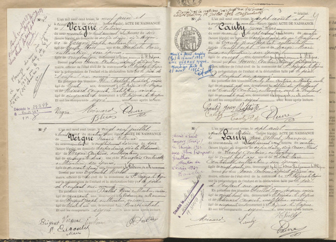 Naissances, mariages, décès (1913-1922).