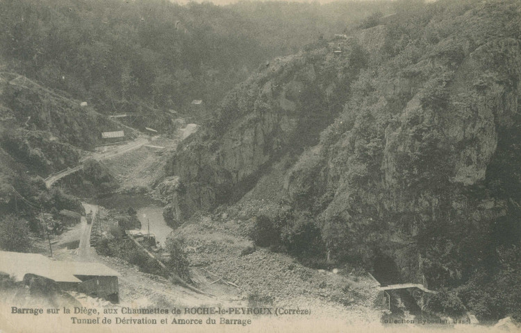 Roche-le-Peyroux : "Barrage sur la Diège, aux Chaumettes de Roche-le-Peyroux (Corrèze) - Tunnel de dérivation et amorce du barrage".