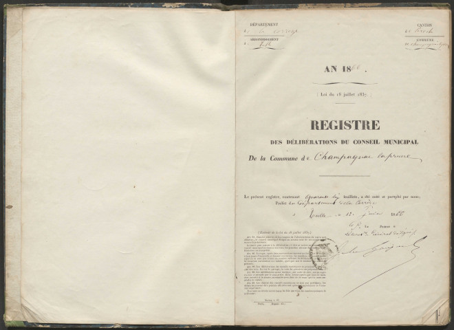 Délibérations du conseil municipal. 19 août 1866-1er avril 1877