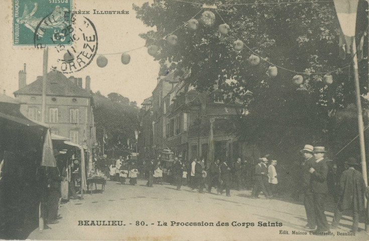 Beaulieu-sur-Dordogne : "La Corrèze illustrée - Beaulieu - 80. - La procession des Corps Saints".