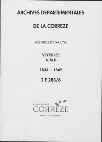 Naissances, mariages, décès (1833-1842)
