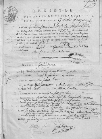 Naissances, mariages, décès (1813-1822)
