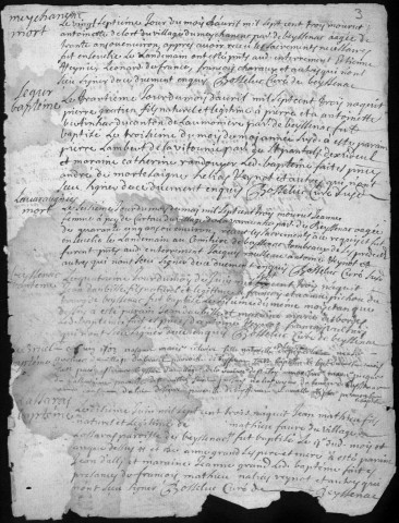 Baptêmes, mariages, sépultures (1703-1733)