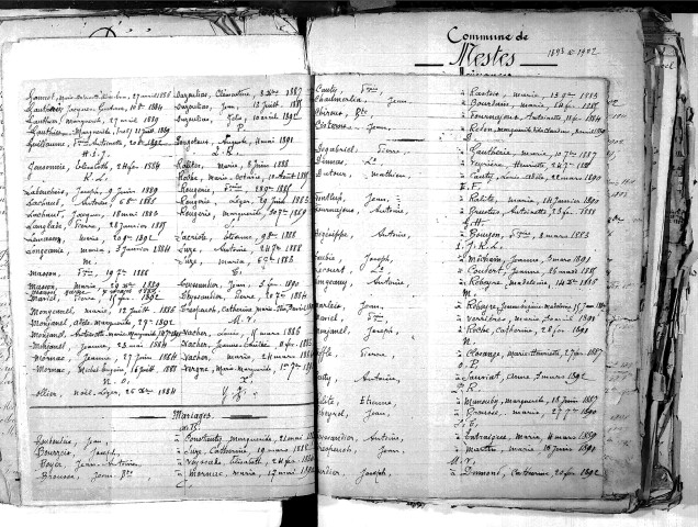 Tables décennales des naissances (1883-1892)