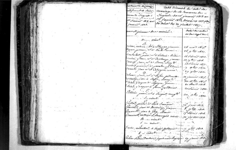 Tables décennales des mariages (1813-1822)