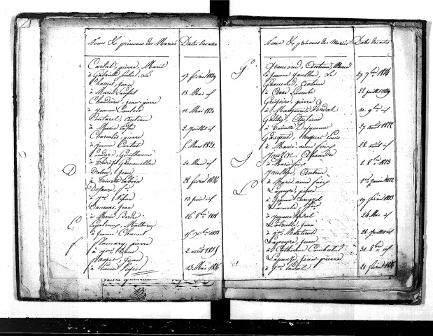 Tables décennales des mariages (1813-1822)
