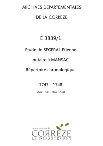 Répertoire chronologique : avril 1747-mars 1748