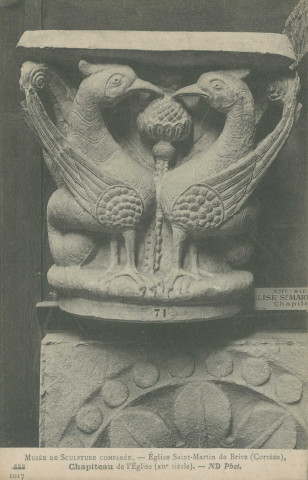 Brive-la-Gaillarde : "888 - 1017 - Musée de sculpture comparée - Eglise Saint-Martin de Brive, chapiteau de l'église (XIIe siècle).".