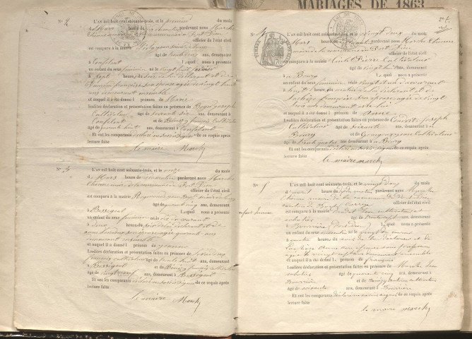 Naissances, mariages, décès (1863-1872)