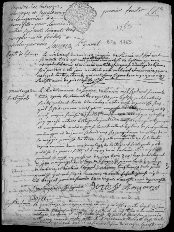 Baptêmes, mariages, sépultures (1763-1792)