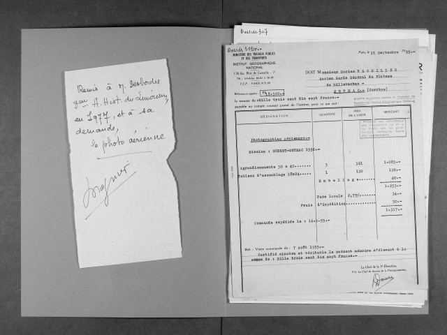 Comptes-rendus de fouilles (1947, 1952-1953, 1953-1954, 1955). Acquisition de photos aériennes : factures (1953-1955).