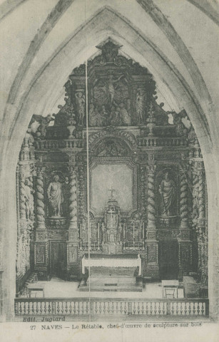 Naves : "27 Naves - Le rétable, chef-d'oeuvre de sculpture sur bois".